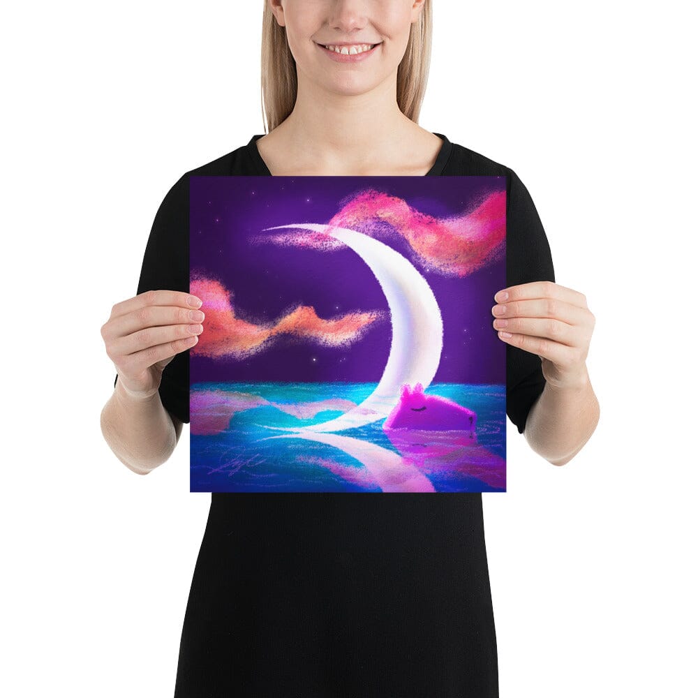 Moonlit Capybaras Collection - 5 - "Waxing Crescent Moon" Painting [Unfoiled] Posters, Prints, & Visual Artwork JoyousJoyfulJoyness 