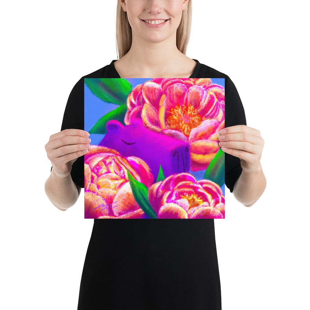 Capybara and Birth Flowers - 11 - "November Peonies" Painting [Unfoiled] Posters, Prints, & Visual Artwork JoyousJoyfulJoyness 