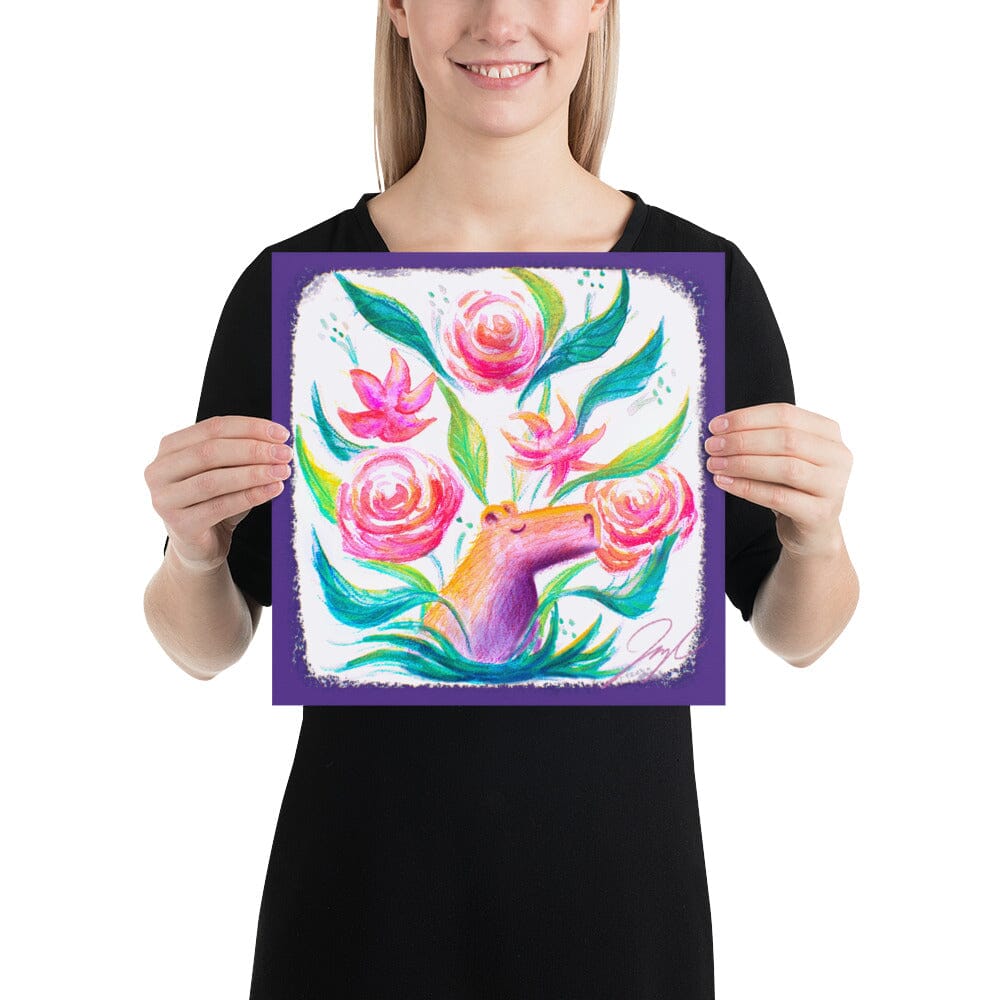 "Capybara Bouquet" Painting | Capybara Among Flowers [Unfoiled] Posters, Prints, & Visual Artwork JoyousJoyfulJoyness 