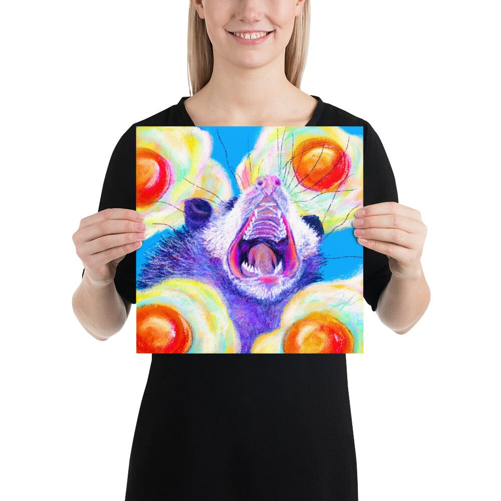 Culinary Critters Collection - "AAAAAAA with a Side of Eggs" Painting | Screaming Opossum with Eggs [Unfoiled] Posters, Prints, & Visual Artwork JoyousJoyfulJoyness 