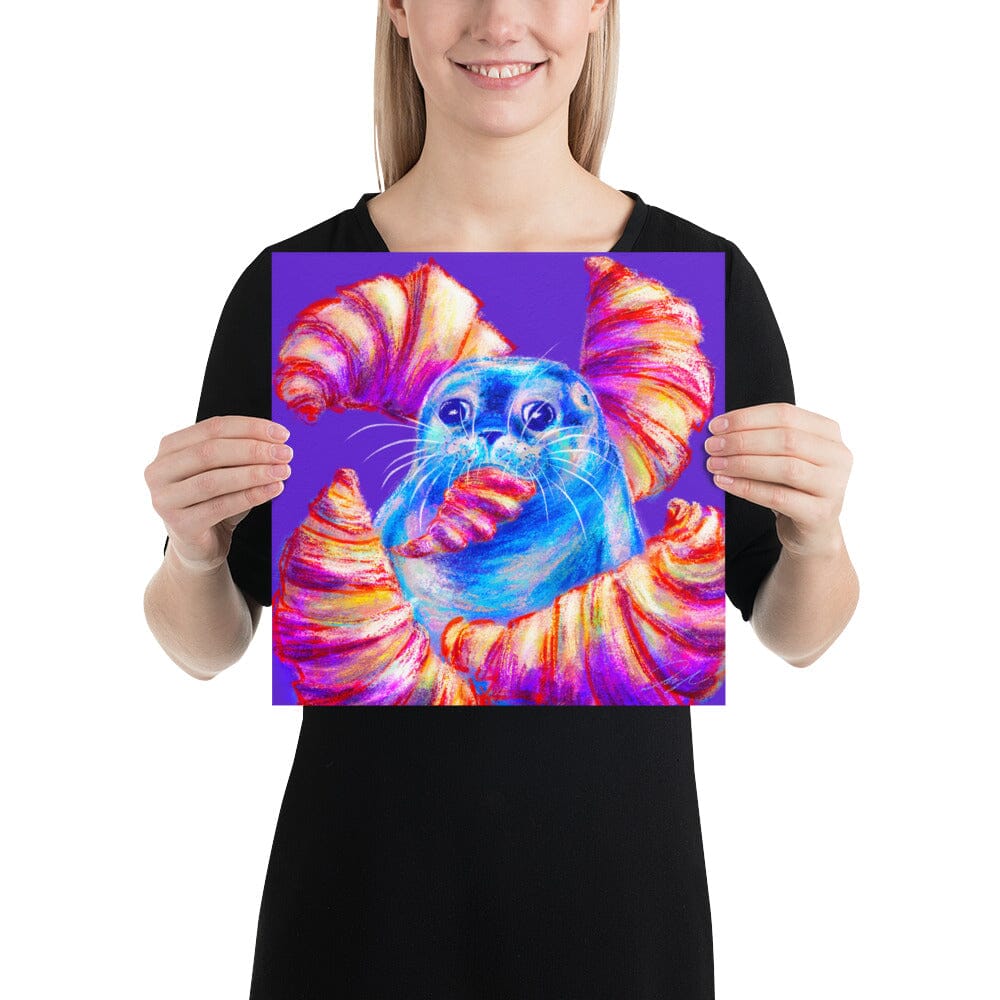 Culinary Critters Collection - "Carb Loading" Painting | Silly Seal Surrounded by Croissants [Unfoiled] Posters, Prints, & Visual Artwork JoyousJoyfulJoyness 