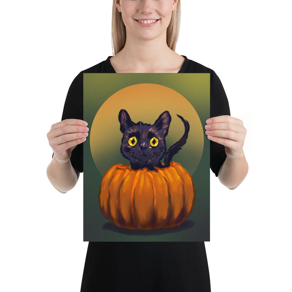 "Pumpkin Cat": Painting of a Black Cat in a Pumpkin [Unfoiled] Posters, Prints, & Visual Artwork JoyousJoyfulJoyness 
