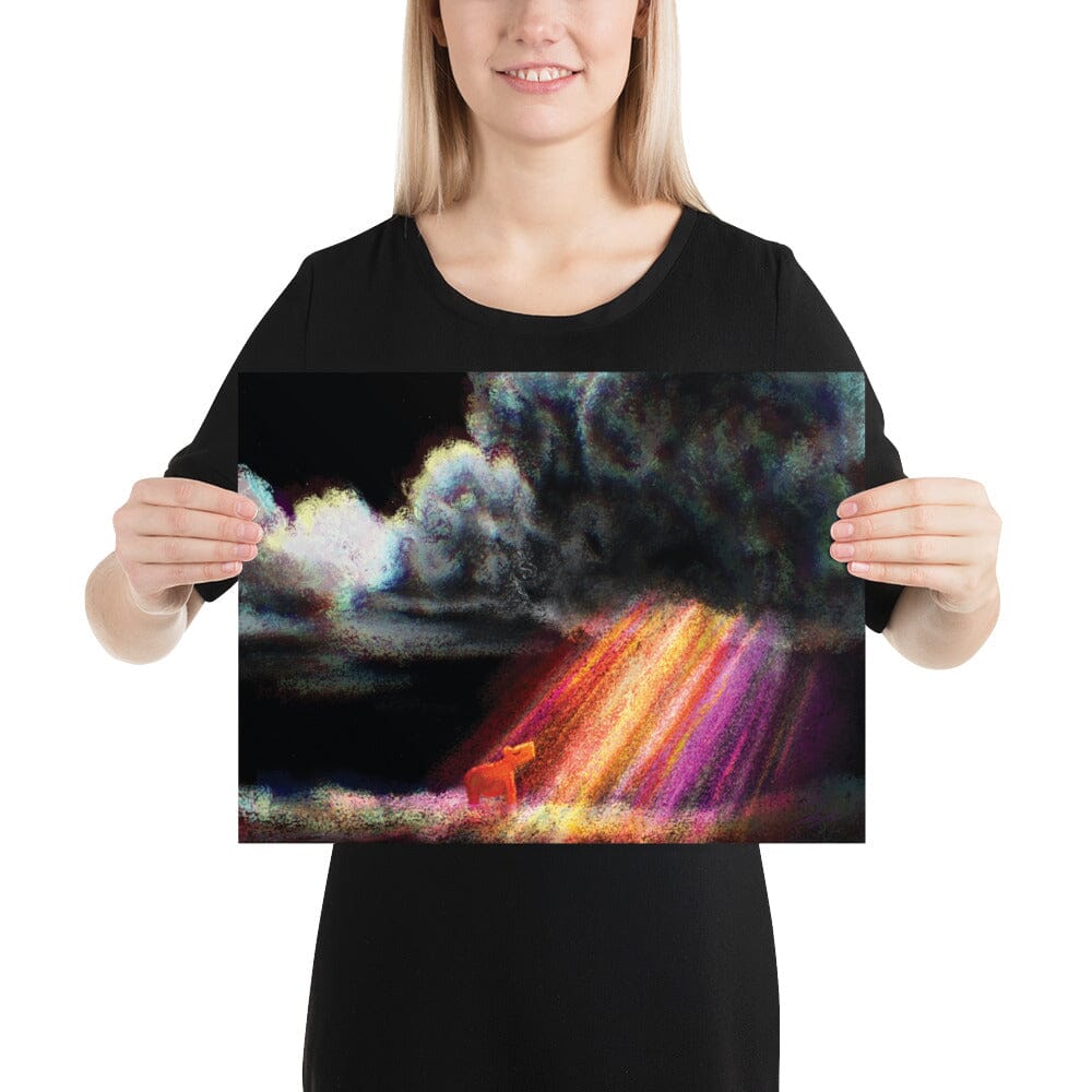 "Capybara and the Storm" Painting | Capybara Standing in a Rainbow with Dark Clouds Overhead [Unfoiled] Posters, Prints, & Visual Artwork JoyousJoyfulJoyness 