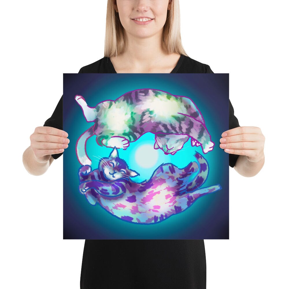 "Spiraling Cat": Painting of Two Cats Spinning Like a Spiral Galaxy [Unfoiled] Posters, Prints, & Visual Artwork JoyousJoyfulJoyness Fine Art Paper 16x16 in 