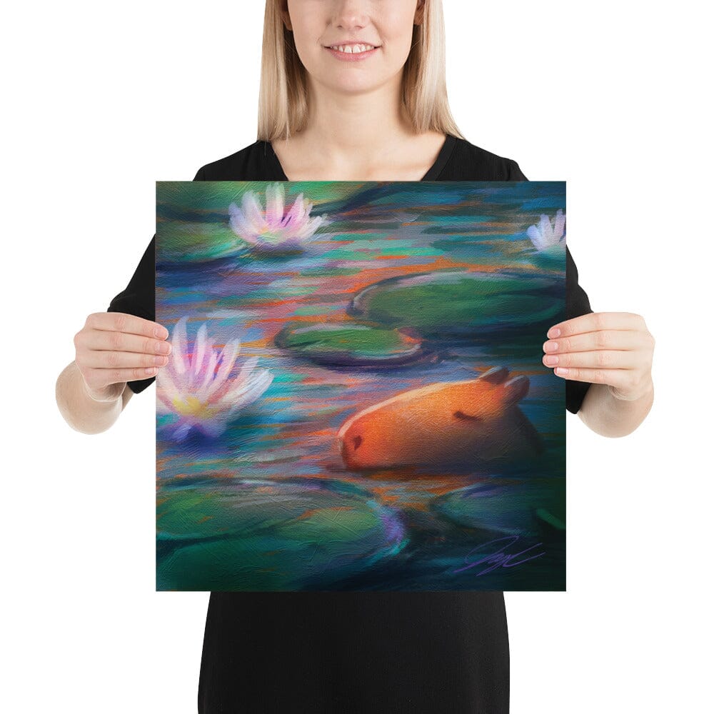 "Capybara Among the Lilies" Painting [Unfoiled] Posters, Prints, & Visual Artwork JoyousJoyfulJoyness 