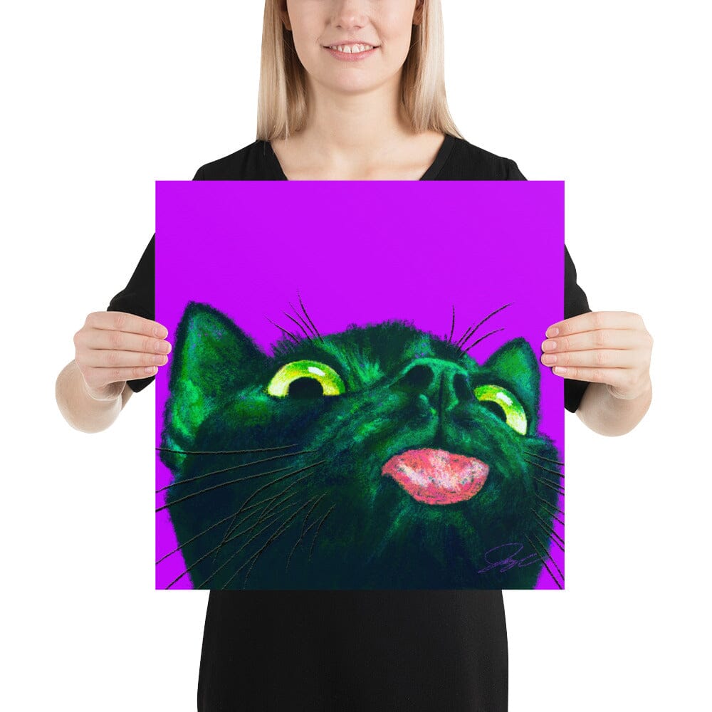 Close Encounters Collection - "Little Mlem" - Close Up Painting of a Silly Black Cat [Unfoiled] Posters, Prints, & Visual Artwork JoyousJoyfulJoyness 