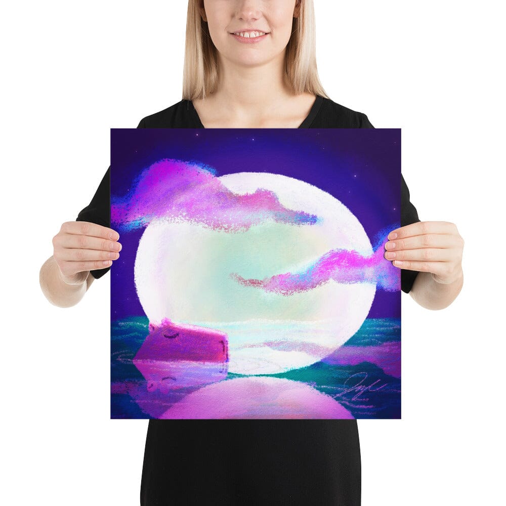 Moonlit Capybaras Collection - 3 - "Full Moon" Painting [Unfoiled] Posters, Prints, & Visual Artwork JoyousJoyfulJoyness 