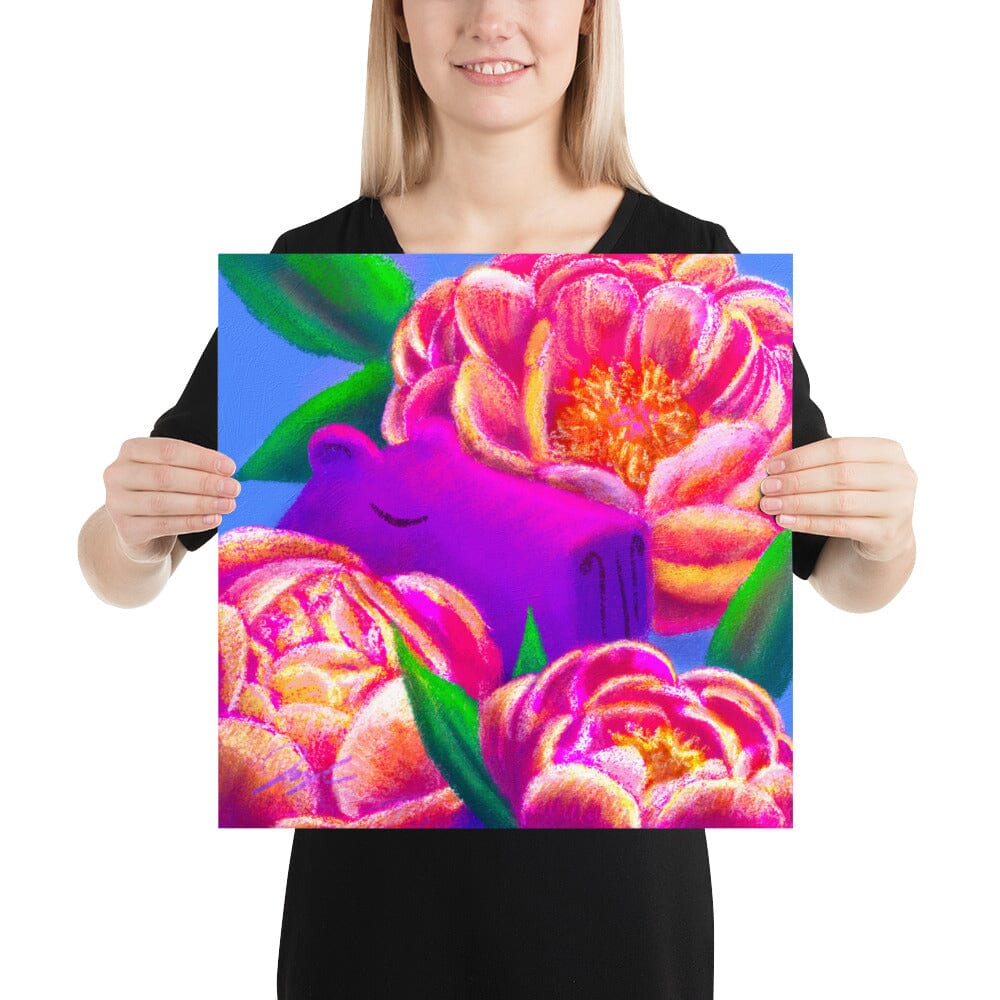Capybara and Birth Flowers - 11 - "November Peonies" Painting [Unfoiled] Posters, Prints, & Visual Artwork JoyousJoyfulJoyness 