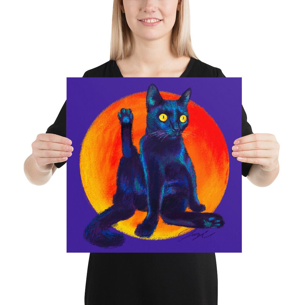 Feline Flows and Poses Collection - "Excuse Me" - Painting of a Black Cat with his Back Leg Raised [Unfoiled] Posters, Prints, & Visual Artwork JoyousJoyfulJoyness 