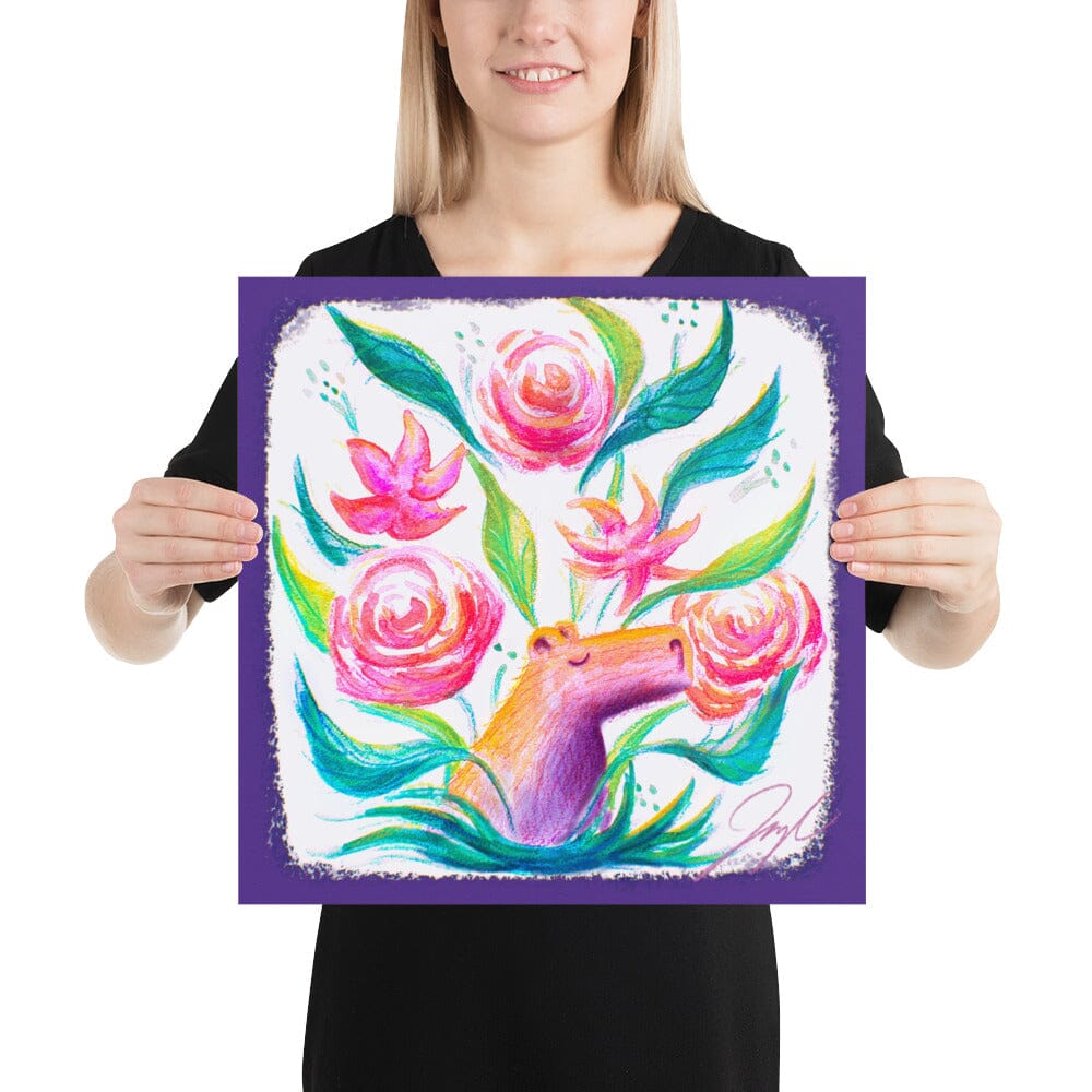 "Capybara Bouquet" Painting | Capybara Among Flowers [Unfoiled] Posters, Prints, & Visual Artwork JoyousJoyfulJoyness 