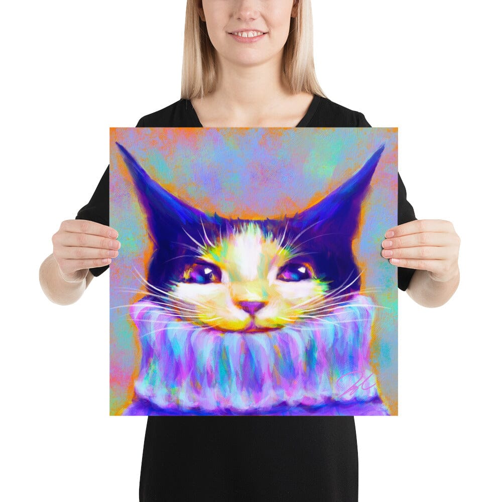 Chroma Cats Collection - "Chunky Sweater" - Painting of a Colorful Tuxedo Cat Wearing a Turtleneck [Unfoiled] Posters, Prints, & Visual Artwork JoyousJoyfulJoyness 