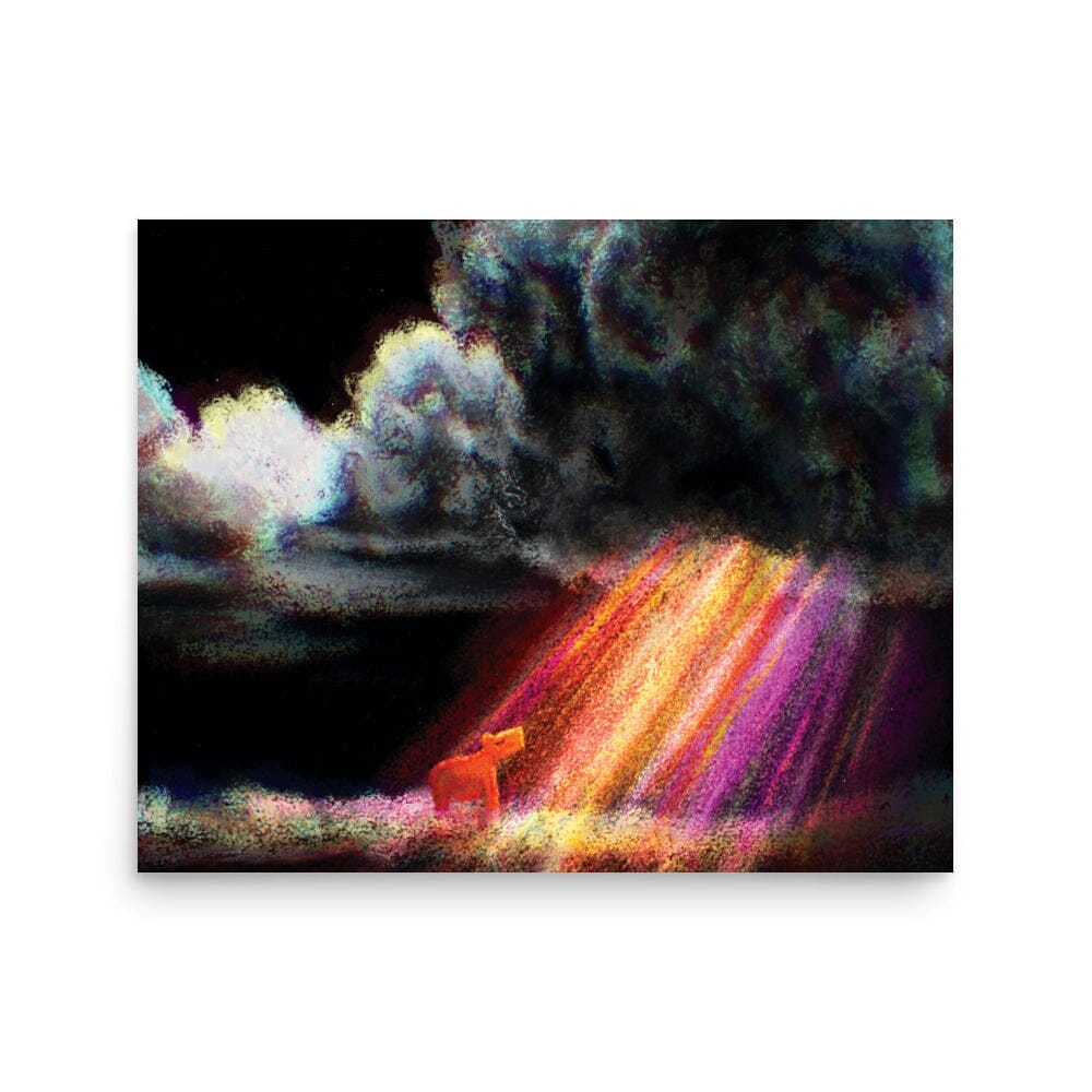 "Capybara and the Storm" Painting | Capybara Standing in a Rainbow with Dark Clouds Overhead [Unfoiled] Posters, Prints, & Visual Artwork JoyousJoyfulJoyness 