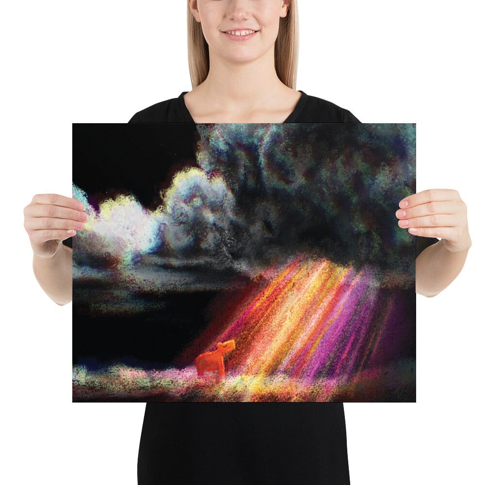 "Capybara and the Storm" Painting | Capybara Standing in a Rainbow with Dark Clouds Overhead [Unfoiled] Posters, Prints, & Visual Artwork JoyousJoyfulJoyness 