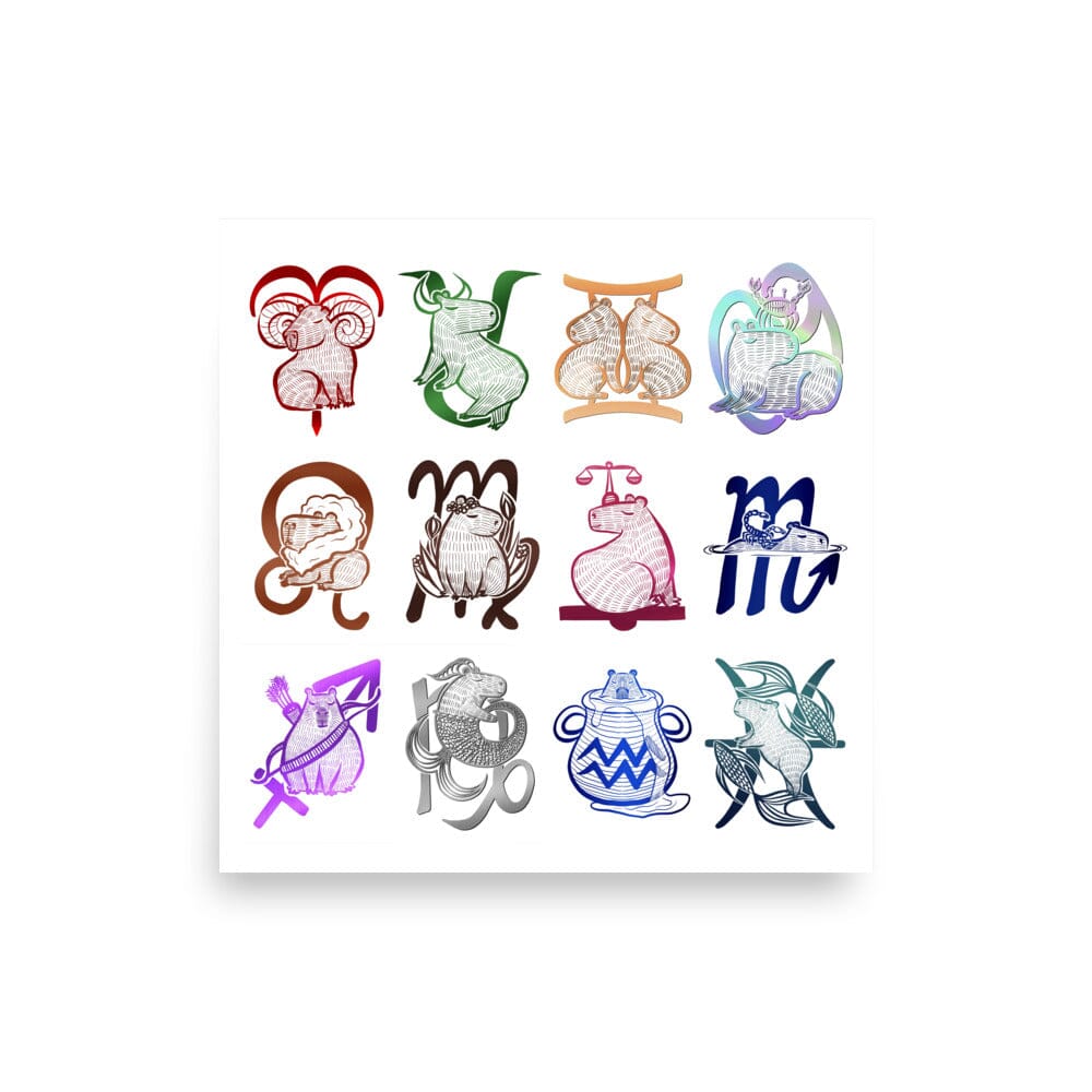 All the Capybara Zodiac Signs Print [Unfoiled] Posters, Prints, & Visual Artwork JoyousJoyfulJoyness 