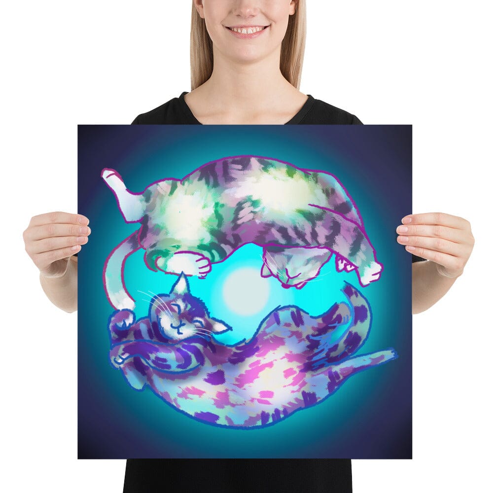"Spiraling Cat": Painting of Two Cats Spinning Like a Spiral Galaxy [Unfoiled] Posters, Prints, & Visual Artwork JoyousJoyfulJoyness Fine Art Paper 20x20 in 