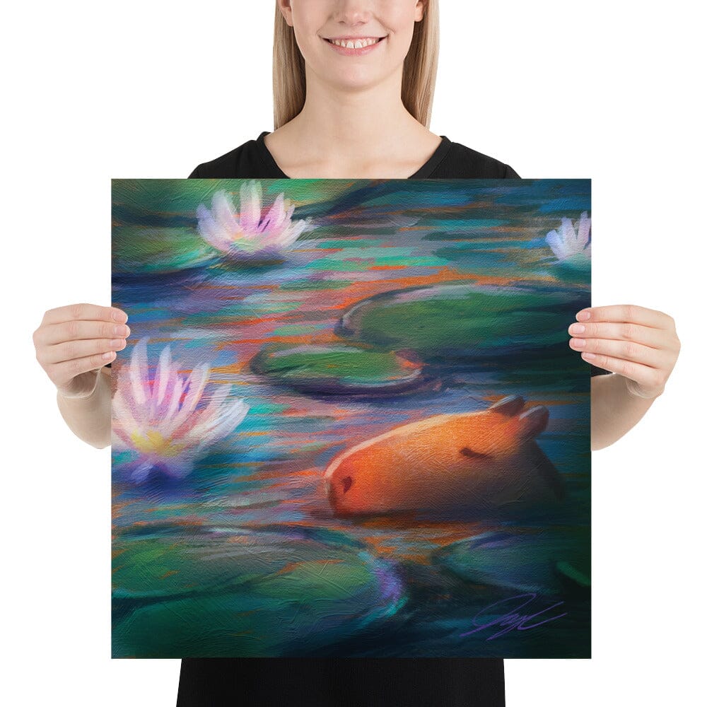 "Capybara Among the Lilies" Painting [Unfoiled] Posters, Prints, & Visual Artwork JoyousJoyfulJoyness 