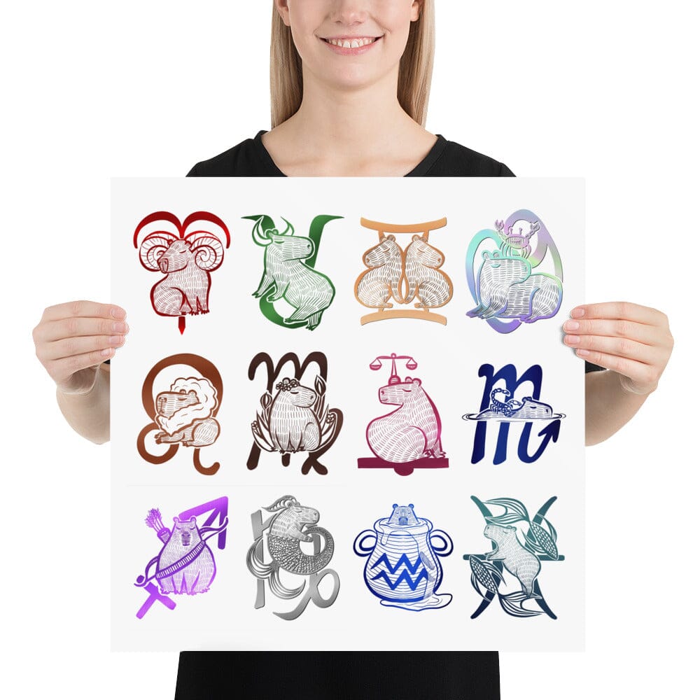 All the Capybara Zodiac Signs Print [Unfoiled] Posters, Prints, & Visual Artwork JoyousJoyfulJoyness 