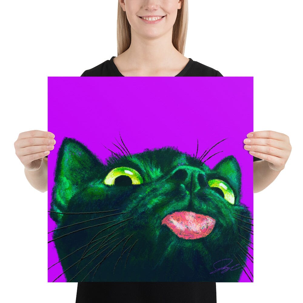 Close Encounters Collection - "Little Mlem" - Close Up Painting of a Silly Black Cat [Unfoiled] Posters, Prints, & Visual Artwork JoyousJoyfulJoyness 
