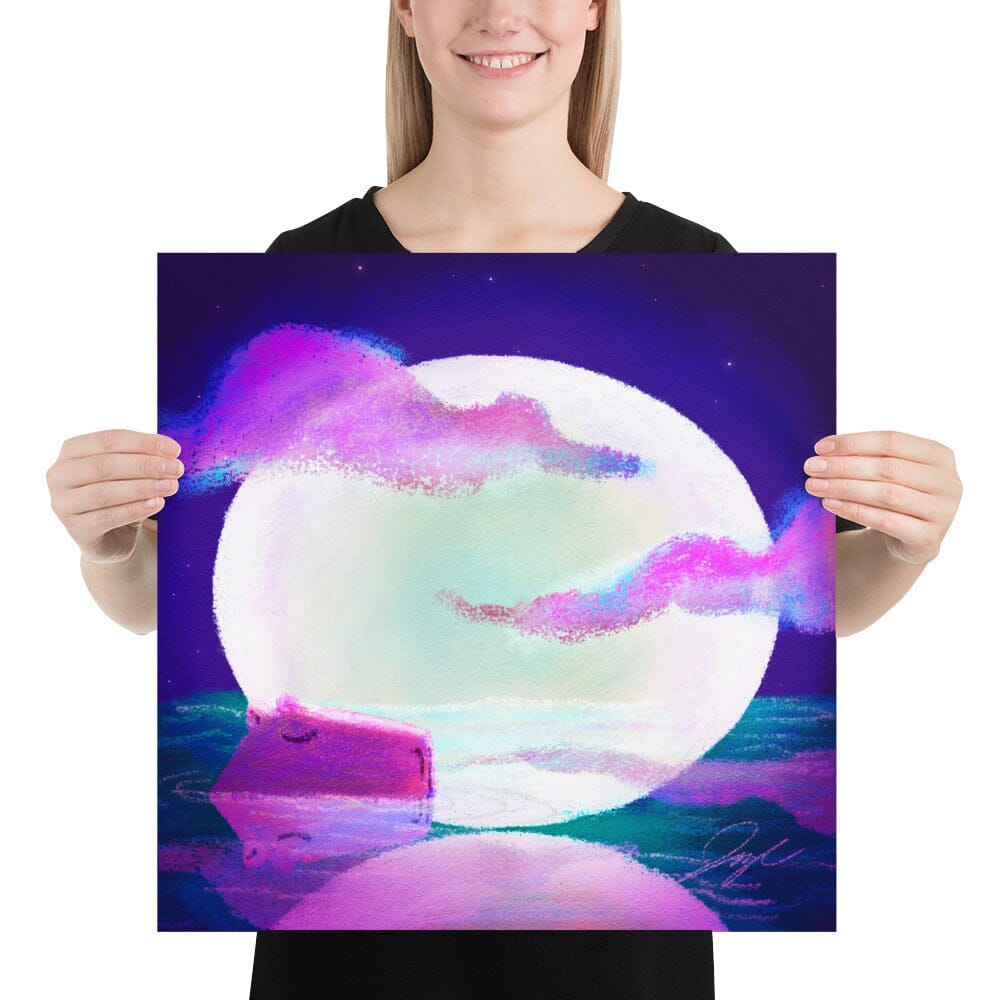 Moonlit Capybaras Collection - 3 - "Full Moon" Painting [Unfoiled] Posters, Prints, & Visual Artwork JoyousJoyfulJoyness 
