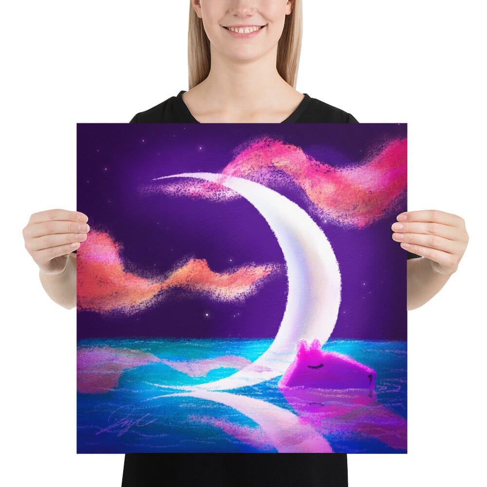 Moonlit Capybaras Collection - 5 - "Waxing Crescent Moon" Painting [Unfoiled] Posters, Prints, & Visual Artwork JoyousJoyfulJoyness 