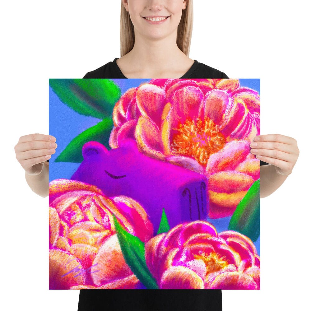 Capybara and Birth Flowers - 11 - "November Peonies" Painting [Unfoiled] Posters, Prints, & Visual Artwork JoyousJoyfulJoyness 