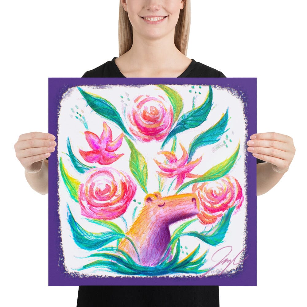 "Capybara Bouquet" Painting | Capybara Among Flowers [Unfoiled] Posters, Prints, & Visual Artwork JoyousJoyfulJoyness 