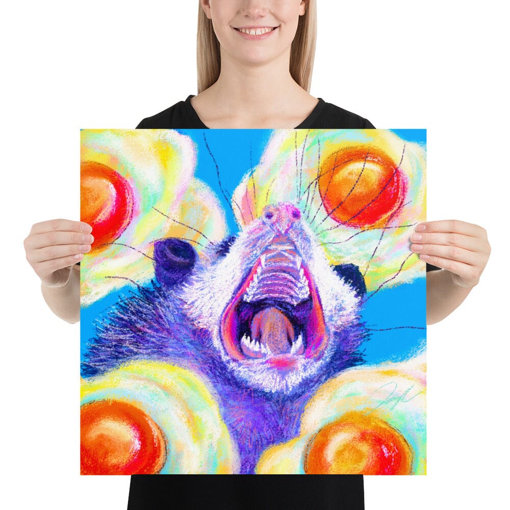 Culinary Critters Collection - "AAAAAAA with a Side of Eggs" Painting | Screaming Opossum with Eggs [Unfoiled] Posters, Prints, & Visual Artwork JoyousJoyfulJoyness 