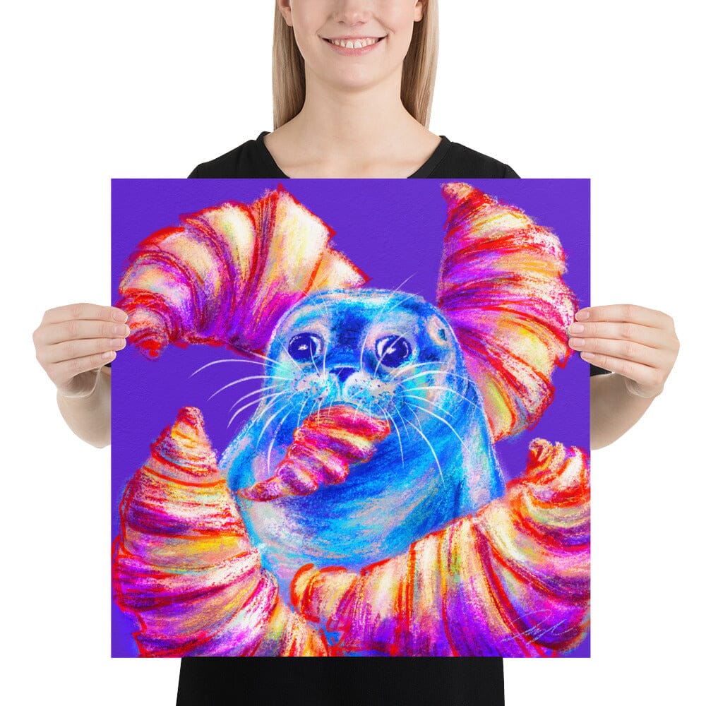 Culinary Critters Collection - "Carb Loading" Painting | Silly Seal Surrounded by Croissants [Unfoiled] Posters, Prints, & Visual Artwork JoyousJoyfulJoyness 