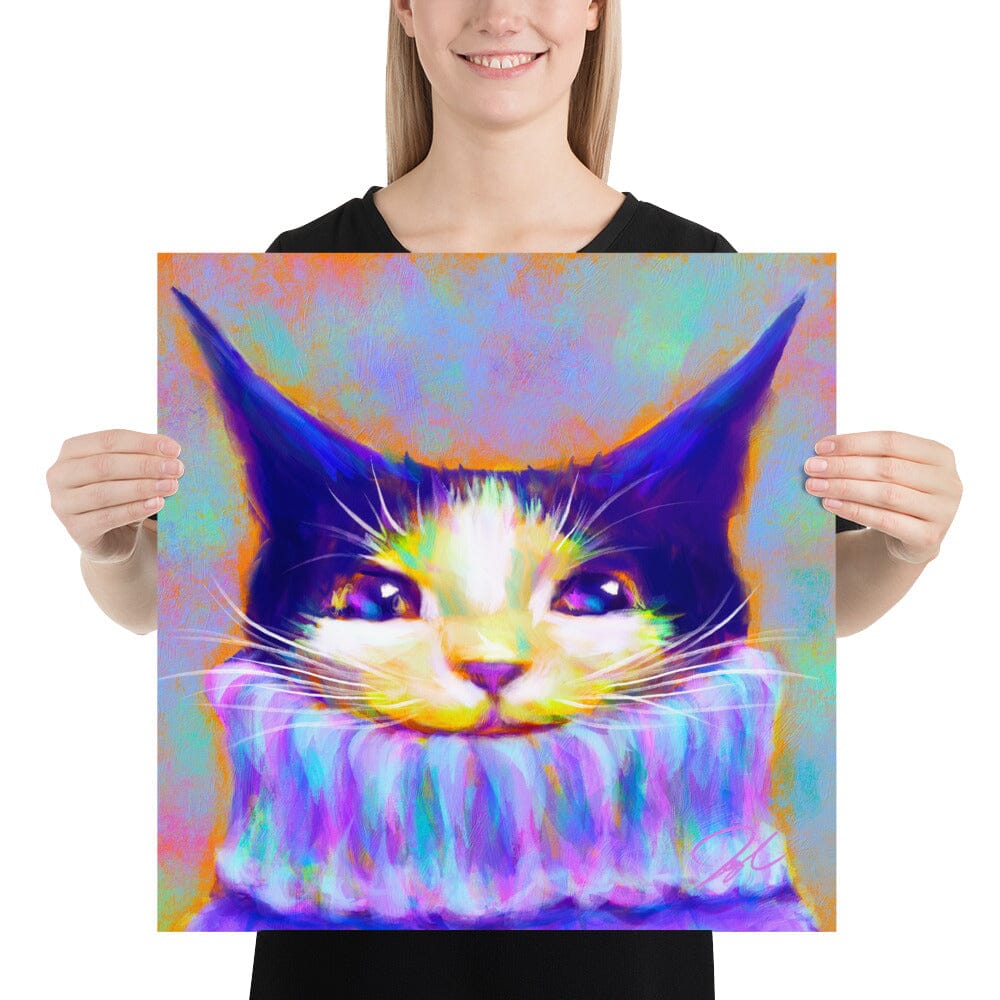 Chroma Cats Collection - "Chunky Sweater" - Painting of a Colorful Tuxedo Cat Wearing a Turtleneck [Unfoiled] Posters, Prints, & Visual Artwork JoyousJoyfulJoyness 
