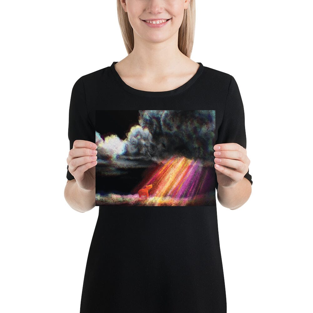 "Capybara and the Storm" Painting | Capybara Standing in a Rainbow with Dark Clouds Overhead [Unfoiled] Posters, Prints, & Visual Artwork JoyousJoyfulJoyness 