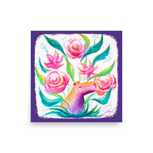 "Capybara Bouquet" Painting | Capybara Among Flowers [Unfoiled] Posters, Prints, & Visual Artwork JoyousJoyfulJoyness 