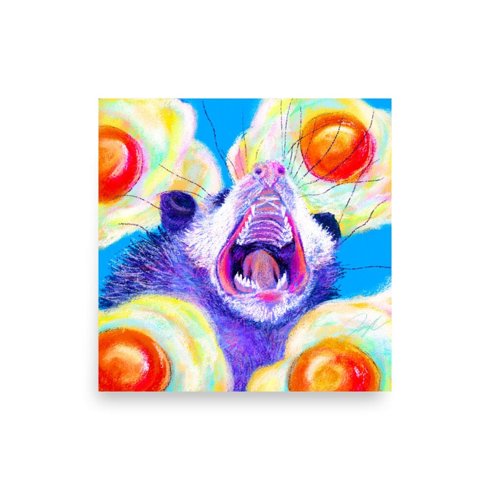 Culinary Critters Collection - "AAAAAAA with a Side of Eggs" Painting | Screaming Opossum with Eggs [Unfoiled] Posters, Prints, & Visual Artwork JoyousJoyfulJoyness 