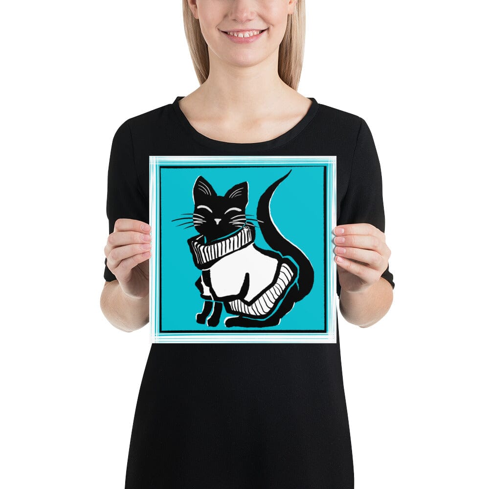 "Black Cat in Sweater": Painting of a Black Cat in a Chunky Sweater [Unfoiled] Posters, Prints, & Visual Artwork JoyousJoyfulJoyness 