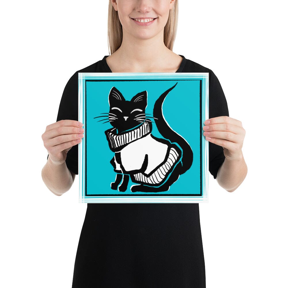"Black Cat in Sweater": Painting of a Black Cat in a Chunky Sweater [Unfoiled] Posters, Prints, & Visual Artwork JoyousJoyfulJoyness 