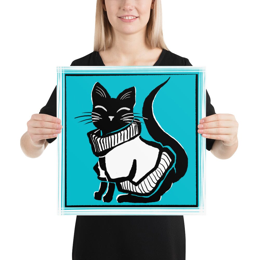 "Black Cat in Sweater": Painting of a Black Cat in a Chunky Sweater [Unfoiled] Posters, Prints, & Visual Artwork JoyousJoyfulJoyness 