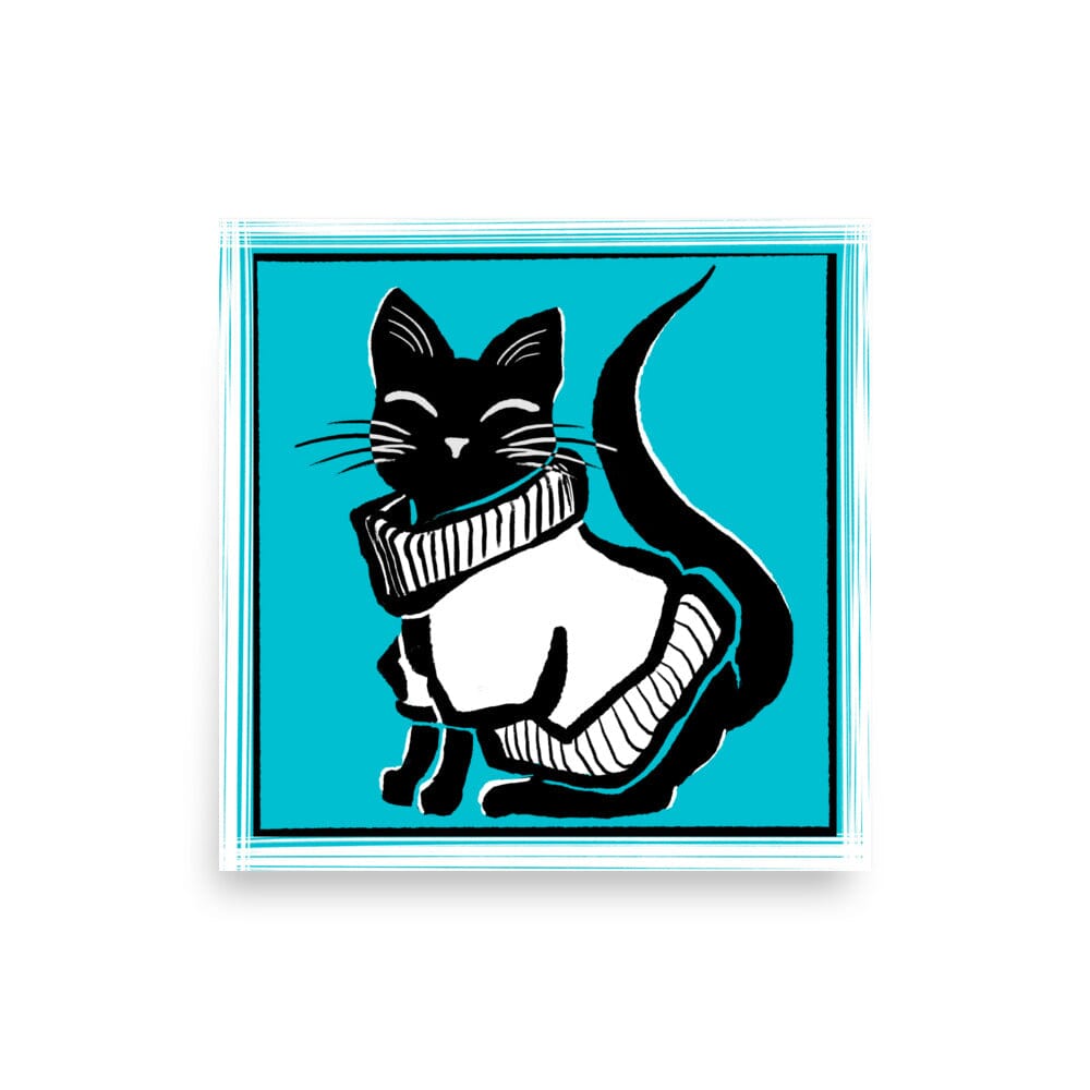 "Black Cat in Sweater": Painting of a Black Cat in a Chunky Sweater [Unfoiled] Posters, Prints, & Visual Artwork JoyousJoyfulJoyness 