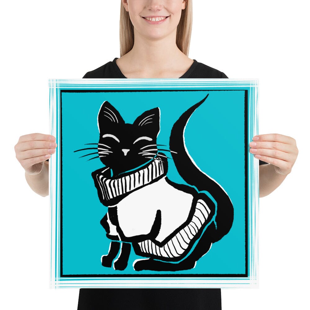 "Black Cat in Sweater": Painting of a Black Cat in a Chunky Sweater [Unfoiled] Posters, Prints, & Visual Artwork JoyousJoyfulJoyness 