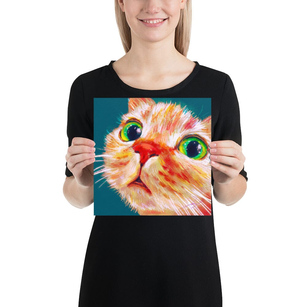 Close Encounters Collection - "Green Eyes" (TEAL Background) - Close Up Painting of a Ginger Cat [Unfoiled] Posters, Prints, & Visual Artwork JoyousJoyfulJoyness 