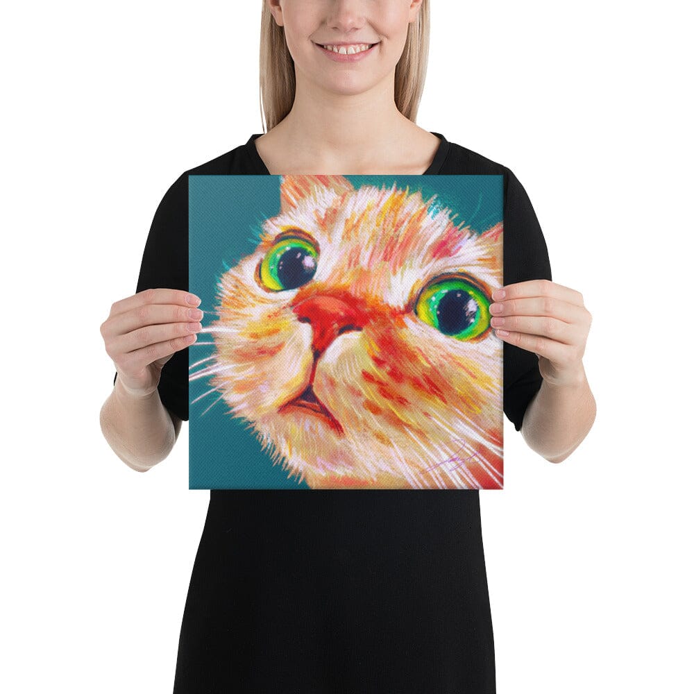 Close Encounters Collection - "Green Eyes" (TEAL Background) - Close Up Painting of a Ginger Cat [Unfoiled] Posters, Prints, & Visual Artwork JoyousJoyfulJoyness 