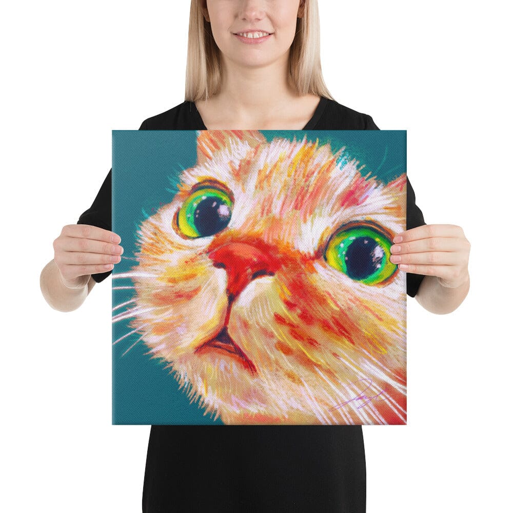 Close Encounters Collection - "Green Eyes" (TEAL Background) - Close Up Painting of a Ginger Cat [Unfoiled] Posters, Prints, & Visual Artwork JoyousJoyfulJoyness 
