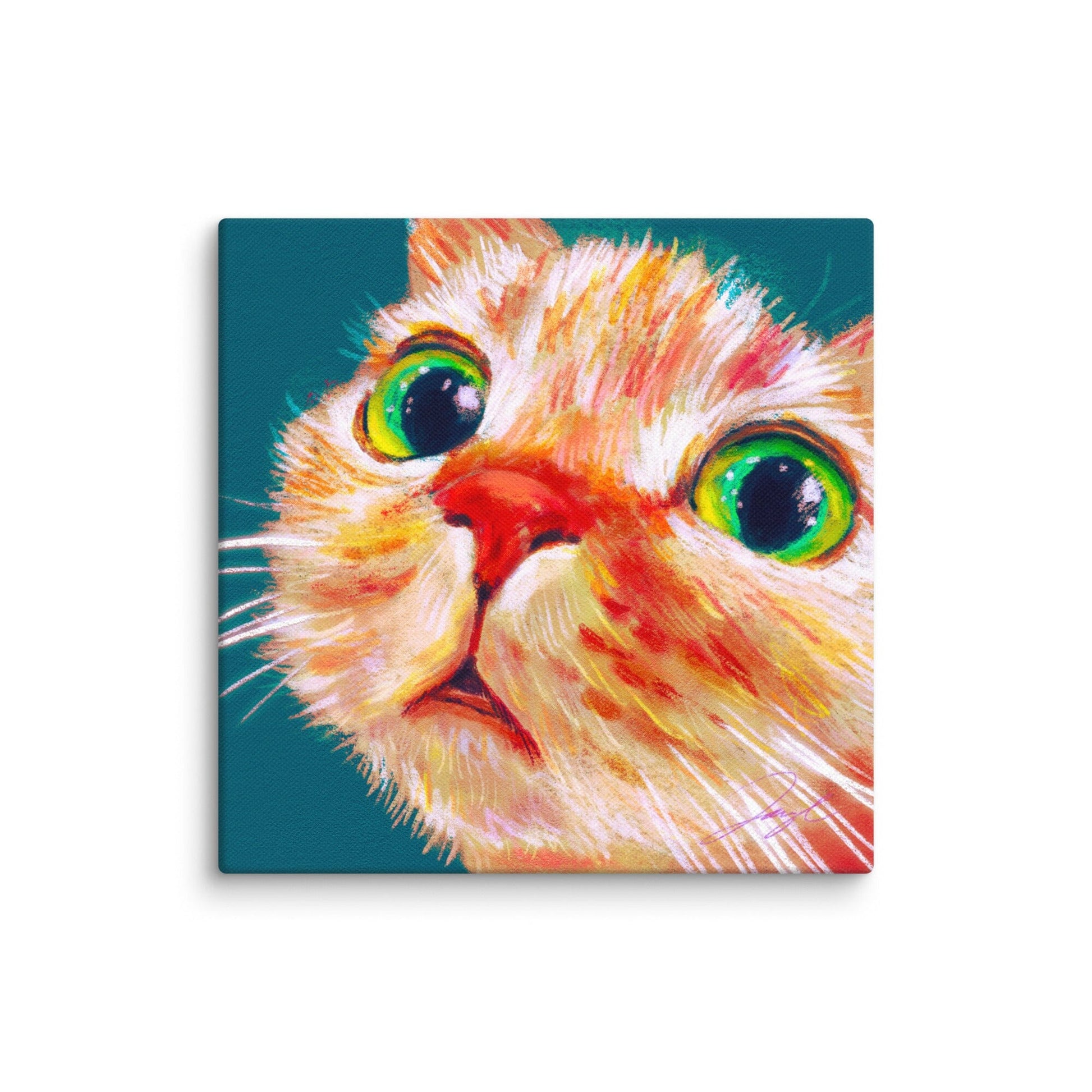 Close Encounters Collection - "Green Eyes" (TEAL Background) - Close Up Painting of a Ginger Cat [Unfoiled] Posters, Prints, & Visual Artwork JoyousJoyfulJoyness 