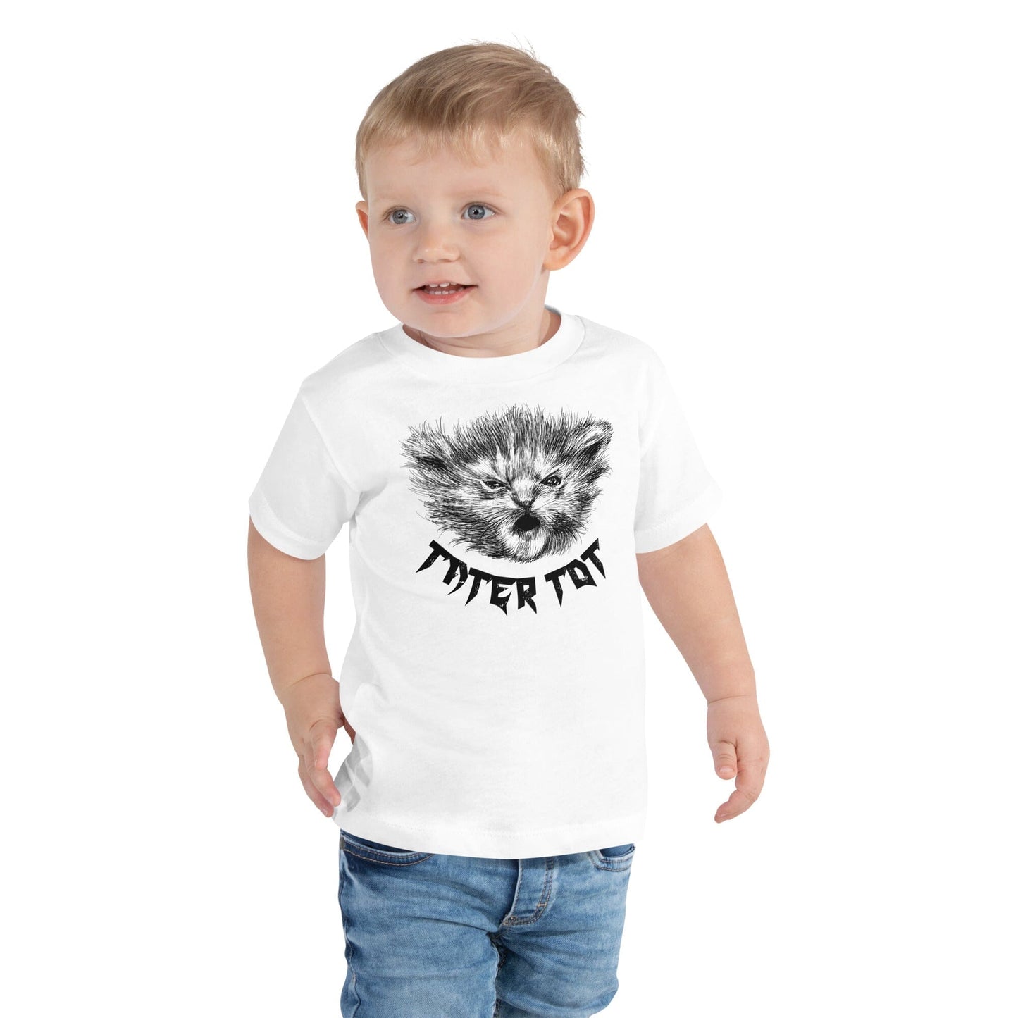 Metal Tater Tot TODDLER T-Shirt [Unfoiled] (All net proceeds go to Kitty CrusAIDe) JoyousJoyfulJoyness White 2T 