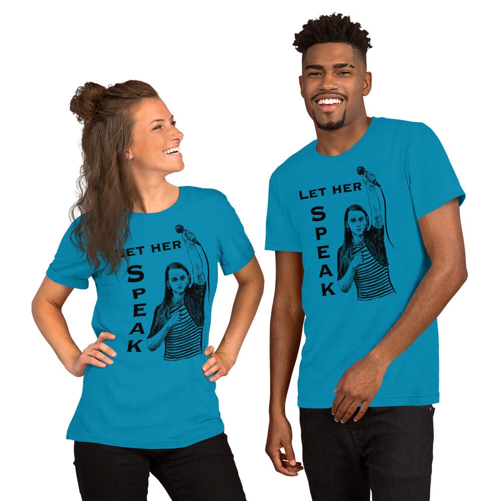 Let Her Speak T-Shirt | Zooey Zephyr | All net proceeds go to Vote Save America JoyousJoyfulJoyness Aqua S 