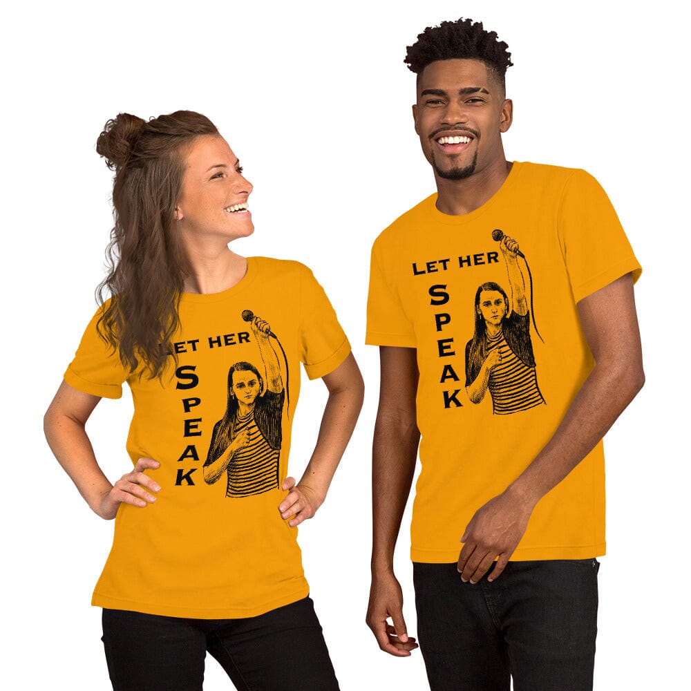 Let Her Speak T-Shirt | Zooey Zephyr | All net proceeds go to Vote Save America JoyousJoyfulJoyness Gold S 