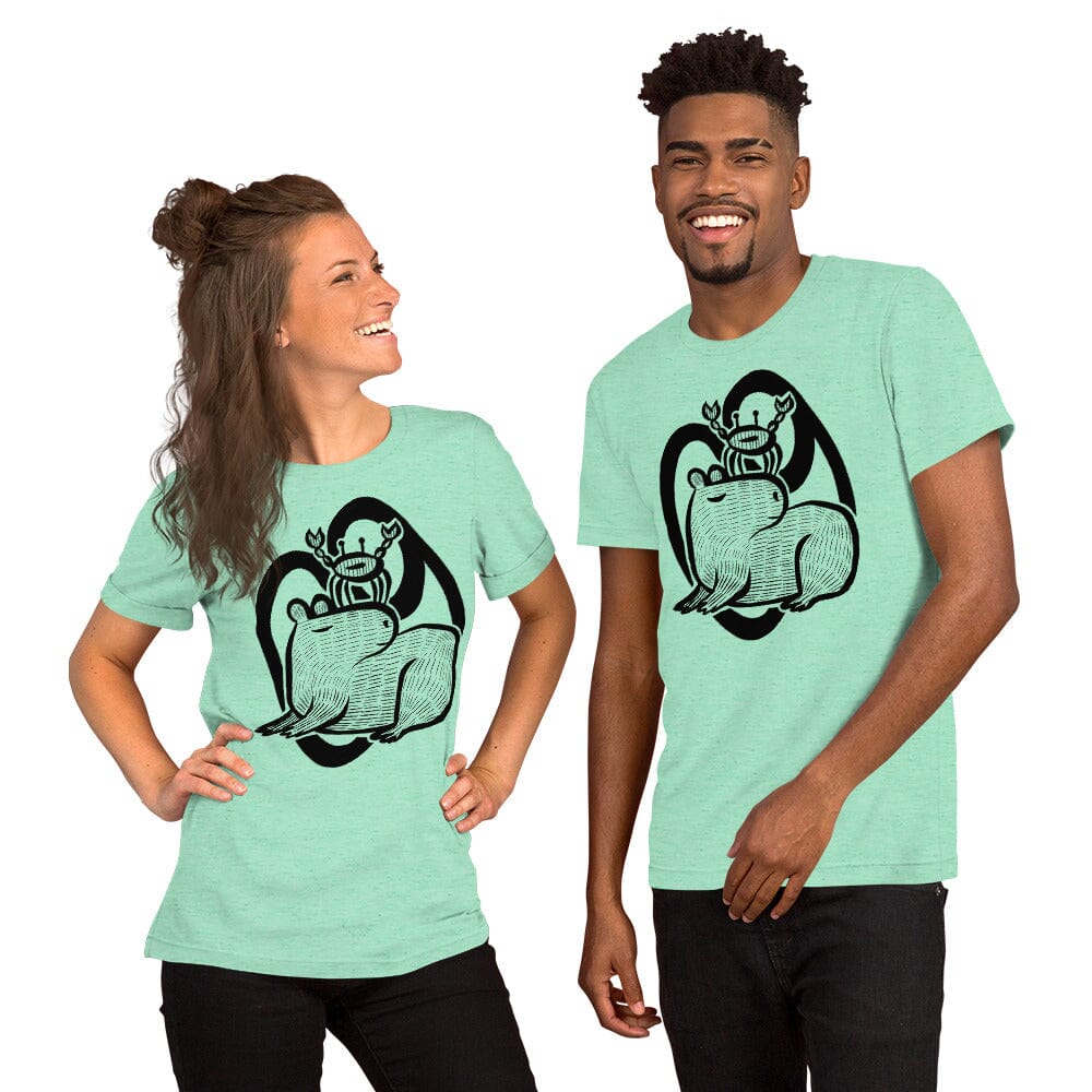 Capybara Zodiac - 04 - Cancer Unisex T-Shirt JoyousJoyfulJoyness Heather Mint S 