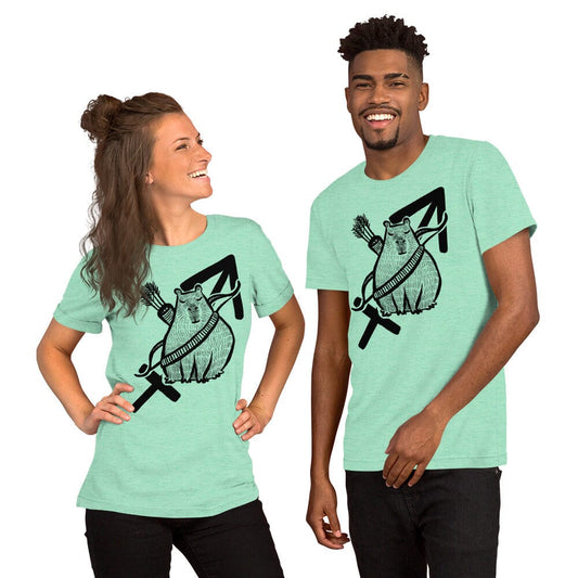 Capybara Zodiac - 09 - Sagittarius Unisex T-Shirt JoyousJoyfulJoyness Heather Mint S 