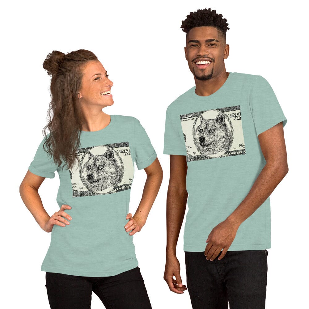 Doge Bucks T-Shirt JoyousJoyfulJoyness Heather Prism Dusty Blue XS 