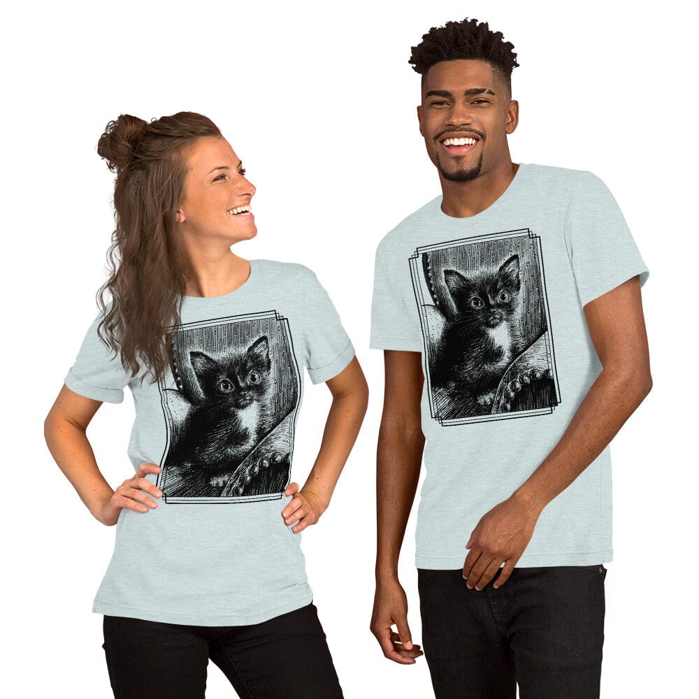 Tiny Tim and his Chair T-Shirt [Unfoiled] (All net proceeds go to Tiny Tim's Tiny Foster Family) JoyousJoyfulJoyness Heather Prism Ice Blue XS 