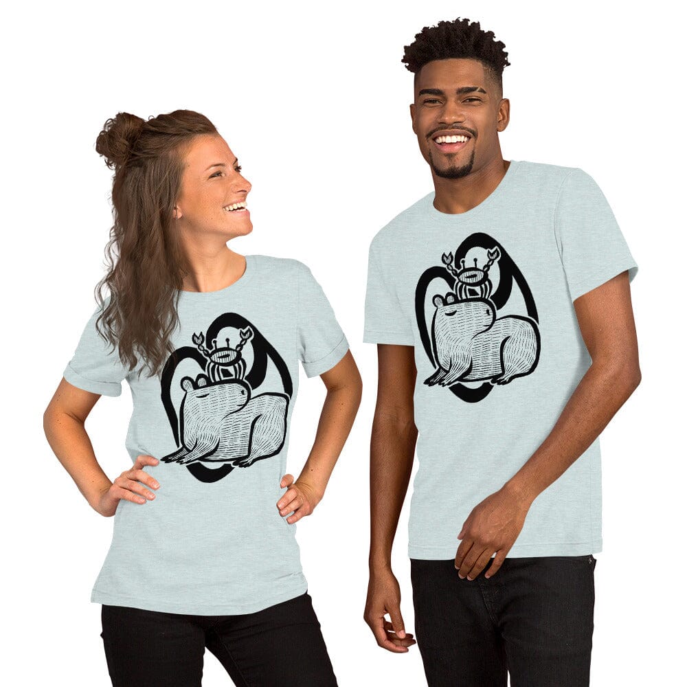 Capybara Zodiac - 04 - Cancer Unisex T-Shirt JoyousJoyfulJoyness Heather Prism Ice Blue XS 
