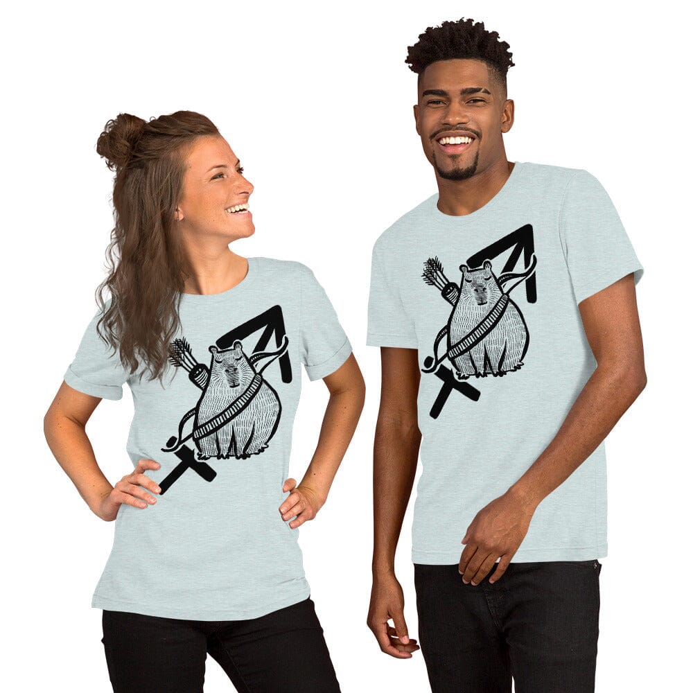 Capybara Zodiac - 09 - Sagittarius Unisex T-Shirt JoyousJoyfulJoyness Heather Prism Ice Blue XS 